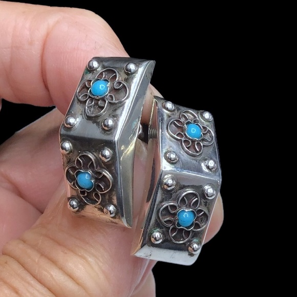 🌺Vintage Taxco Sterling & Turquoise Earrings - Picture 6 of 15